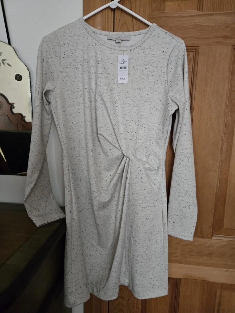 LOFT Long Sleeve Dress Gray W/Blue Flecks Sz Small NWT